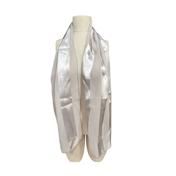 Women’s Gray Satin Silver Stripe Scarf Sheer Lightweight Wrap 60”x12.5” - Picture 5 of 14